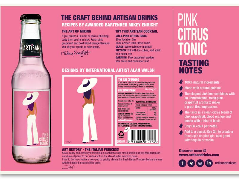 Artisan Pink Citrus Tonic tasting notes and spec.  